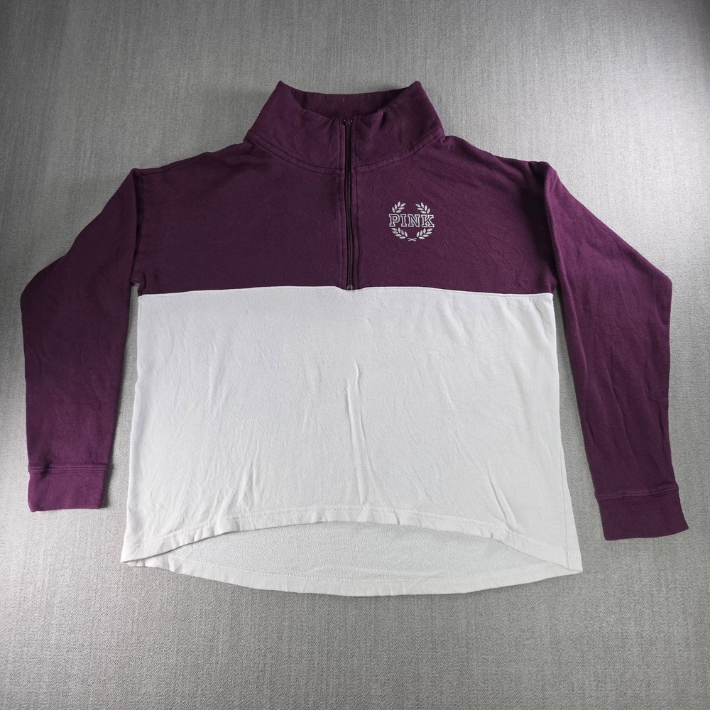 PINK Victoria's Secret Pullover Women L‎ Burgundy White Colorblock Quarter Zip